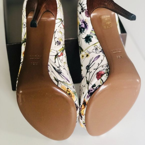 Gucci floral peep toe heels size 7.5 - Picture 2 of 8